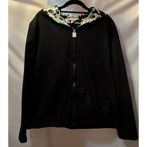 Nilla Shields Black Cotton Blend Green Butterflies Full Zip Hoodie Size XL